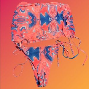 SHEIN Pink & Blue Marbled Bikini Bottoms & Skirt Coverup Set 👙🌀